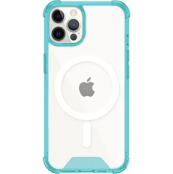 Transparentní kryt s barevným rámečkem a MagSafe pro iPhone 12 Pro Max - modrý