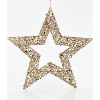 Vánoční dekorace Eurolamp Hvězda, zlatá s glitry, 45 cm