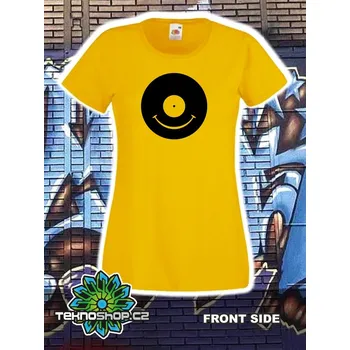 Dámské tričko TEKNOSHOP Vinyl Smile tekno tričko s potiskem dámské S žluté