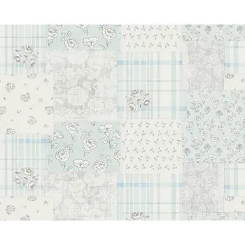 Tapeta Vliesová tapeta s květinovým kostkovaným vzorem – modrá, šedá, bílá, 390664 / Tapety na zeď 39066-4 Maison Charme (0,53 x 10,05 m) A.S.Création