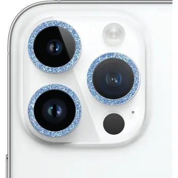Tvrzené sklo se třpytivými rámečky k ochraně čoček fotoaparátu pro iPhone 14 Pro / 14 Pro Max - modré