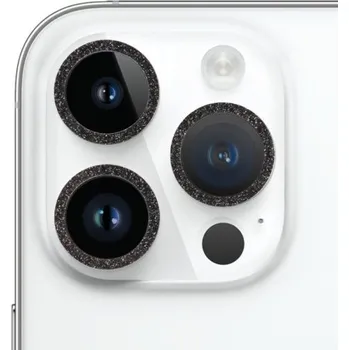 Tvrzené sklo se třpytivými rámečky k ochraně čoček fotoaparátu pro iPhone 14 Pro / 14 Pro Max - černé