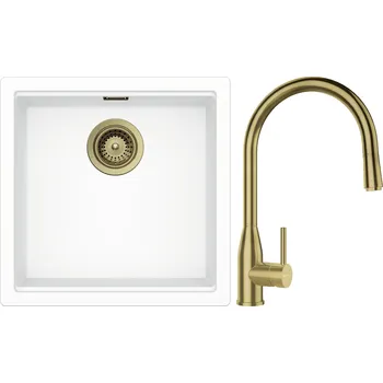 Granitový dřez Set Schock S27-8 (dřez Kiruna N-100 Day + baterie Kavus.120 White Gold + komponenty White Gold)