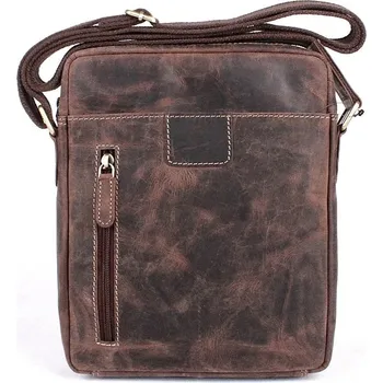 Středně velká tmavěhnědá kožená crossbody taška HGL no. 617