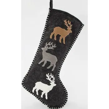 Vánoční dekorace Eurolamp Ponožka šedá s jeleny, 24 x 1 x 50 cm, 1 ks