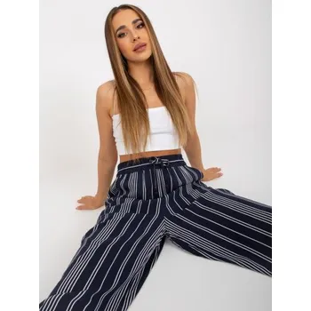 Dámské kalhoty Dámské kalhoty z lněné pruhované látky SUBLEVEL námořnicky modré