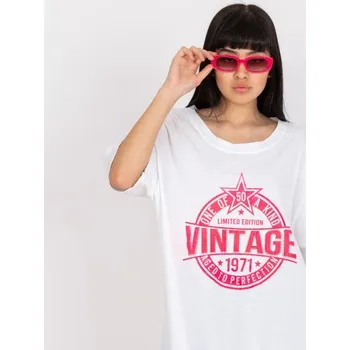 Dámské tričko volného střihu s nášivkou DOUBLE bílé a růžové