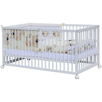 Dětská postýlka Dětská postýlka 140 x 70 cm buk bílá s kompletní výbavou Scarlett Japy - béžová, vyndavací příčky