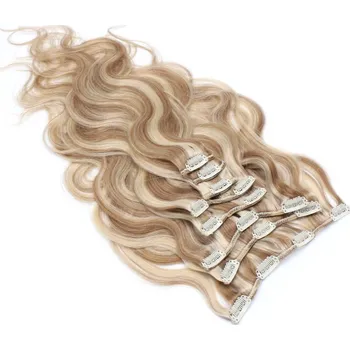 Příčesek Clip in vlasy vlnité 100% lidské REMY 50cm - světlý melír