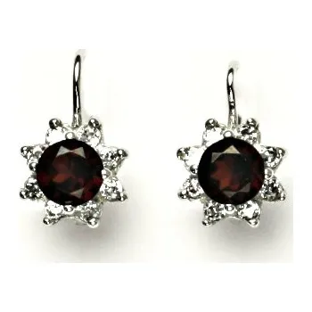 Náušnice Stříbrné náušnice přírodní granát - VE61 (Stříbrné náušnice s přírodním granátem a zirkony)