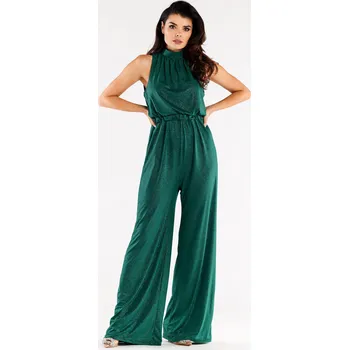 Dámský overall Třpytivý overal na společnost se širokými nohavicemi A555 Barva: Zelená, Velikost: M