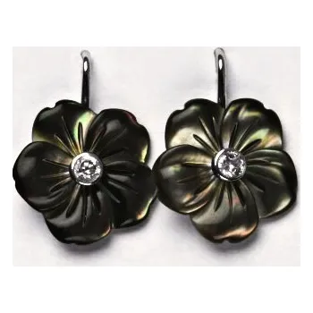 Náušnice Stříbrné náušnice kytička přírodní perleť - NK1489 (Stříbrné náušnice s přírodní tmavou perletí)