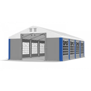 Zahradní stavba Párty stan 6x20x2m střecha PVC 560g/m2 boky PVC 500g/m2 konstrukce ZIMA PLUS Šedá Modrá Bílá
