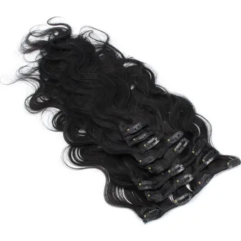Příčesek Clip in vlasy vlnité 100% lidské REMY 50cm - černé