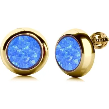 Šperk Couple, Minimalistické náušnice Victoria, žluté zlato se syntetickým modrým opálem, 585-68-3-0639.0Z00.0.00.163.05