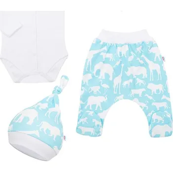 Kojenecká souprava 3-dílná bavlněná kojenecká souprava New Baby Kiddy bílo-tyrkysová 62 (3-6m)