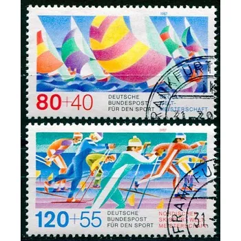 Poštovní známka (1987) MiNr. 1310 - 1311 - O - Německo - MS v plachtění a lyžování