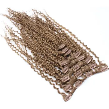 Příčesek Clip in kudrnaté vlasy 100% lidské REMY 50cm - světle hnědá