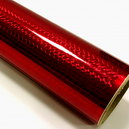 Fantasy 1/4 mosaic cherry red PRIME, červená fólie s holografickým efektem25cmx61cm