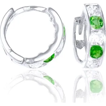 Náušnice GEMMAX Dětské náušnice kroužky z bílého zlata Ø 10 mm se smaragdově zelenými a bílými zirkony – zlatý šperk ryzosti 585/1000 v Dárkovém balení s Certifikátem GBEWZ-10-15931