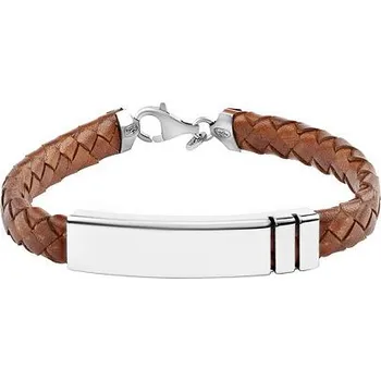 Náramek Kožený pletený náramek Croco v hnědé barvě se stříbrnými doplňky PRZ0004BBR