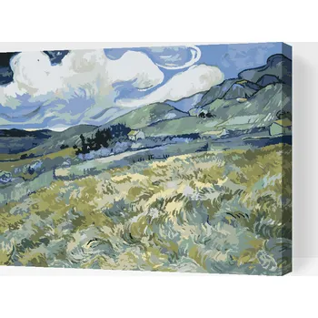 Malování podle čísel - Vincent van Gogh - Pšeničné pole a hory Velikost: 30x40cm, Rámování: Pouze srolované plátno