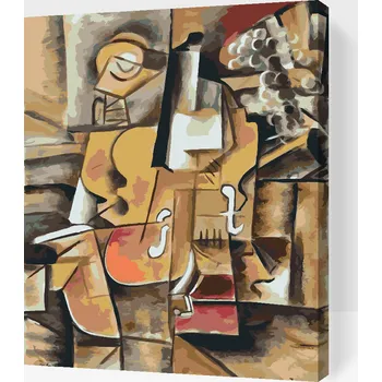 Malování podle čísel - Housle a hrozno Picasso Velikost: 30x40cm, Rámování: Pouze srolované plátno