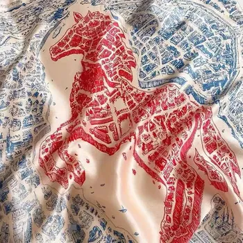 Šátek Hedvábný šátek modro-červený s koněm 84x88 cm v dárkovém balení, WHITE ORCHID