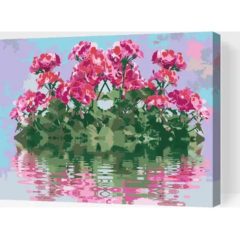 Malování podle čísel - Pelargonie na vodě Velikost: 30x40cm, Rámování: Pouze srolované plátno