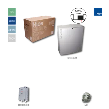 Pohon brány TUB motor pro posuvnou bránu do 4000kg, 1xTUB4000, (400V nebo 230V, 580W, 7700N), 1x DPRO500, pastorek M6, chlazení ventilátorem, mechanická brzda