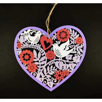 Dekorace ,závěsné SRDCE s ptáčky, 21,5 x 19,5 cm, 1ks