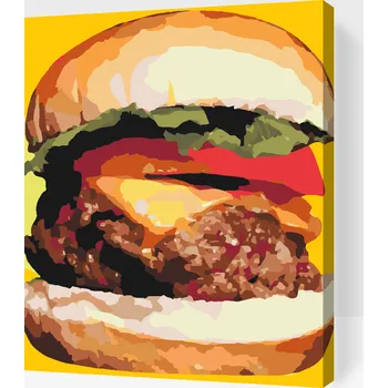 Malování podle čísel - Burger ilustrace Velikost: 30x40cm, Rámování: Pouze srolované plátno