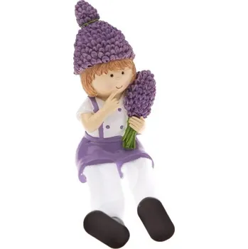 Levandulové děti visící nohy - sedící kluk s kyticí