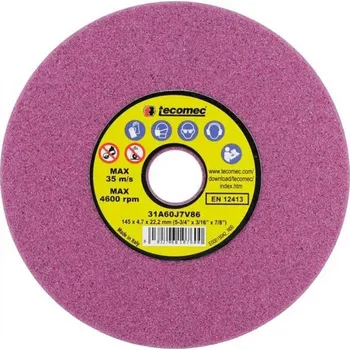Brusný kotouč Brusný kotouč 145x22x4,7 mm Tecomec (IT-13C1047) (Brusný kotouč Tecomec pro elektrické brusky pilových řetězů .3/8", .404". Průměr kotouče 145 mm, tloušťka 4,7 mm, průměr otvoru 22,2 mm. Vhodné pro brusky Compact 230V a Maxx.)