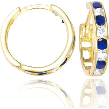 Náušnice GEMMAX Zlaté dámské náušnice kroužky - Ø 14,5 mm se safírově modrými a bílými zirkony – zlatý šperk ryzosti 585/1000 v Dárkovém balení s Certifikátem GLEYT-15-16101