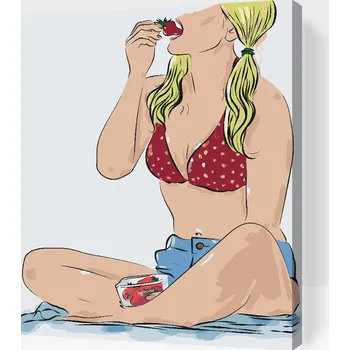 Malování podle čísel - Chutné jahody Velikost: 30x40cm, Rámování: Pouze srolované plátno