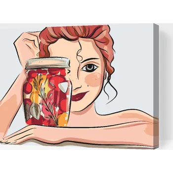 Malování podle čísel - Ženský úsměv za lahví Velikost: 30x40cm, Rámování: Pouze srolované plátno