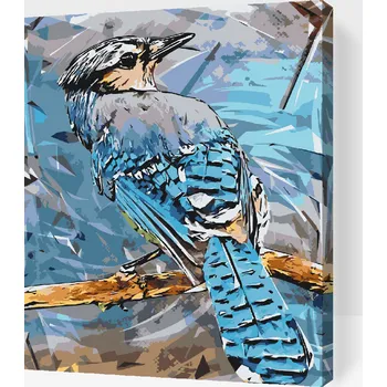 Malování podle čísel - Ptáček Blue Jay Velikost: 30x40cm, Rámování: Pouze srolované plátno