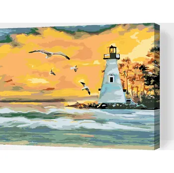 Malování podle čísel - Maják a rackové Velikost: 30x40cm, Rámování: Pouze srolované plátno