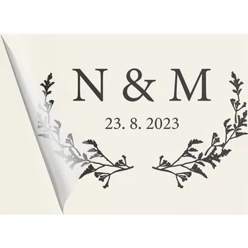 Svatební dekorace Transparentní svatební samolepka se iniciálami a datem svatby ( 10 Ks ) - VĚTVIČKY