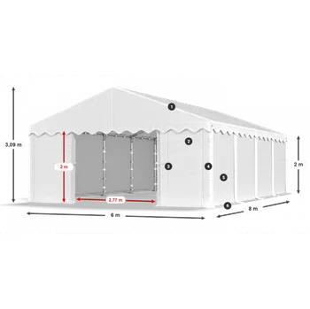 Zahradní stan Skladový stan 6x8x2m střecha PE 240g/m2 boky PE 240g/m2 konstrukce LÉTO Zelená Bílá