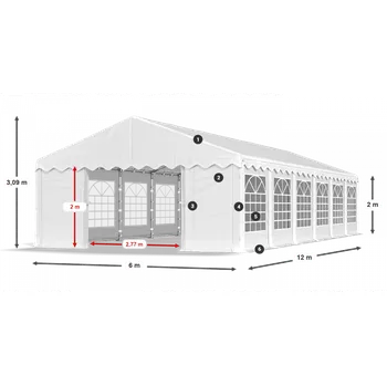 Zahradní stan Párty stan 6x12x2m střecha PE 240g/m2 boky PE 240g/m2 konstrukce LÉTO Zelená Ekru Šedá