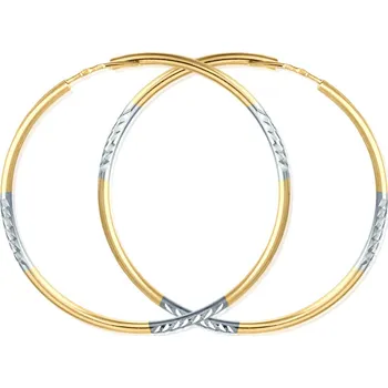 Náušnice GEMMAX Výrazné zlaté náušnice Kruhy zdobené gravírem Ø 40 mm – zlatý šperk ryzosti 585/1000 v Dárkovém balení s Certifikátem GLECN-40-77361