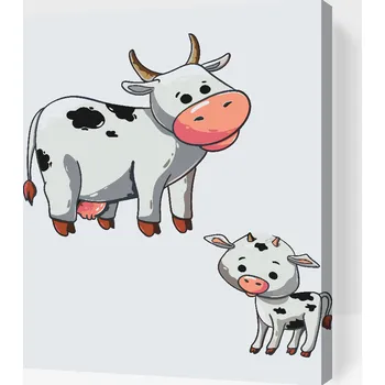 Malování podle čísel - Kravičky Velikost: 30x40cm, Rámování: Pouze srolované plátno