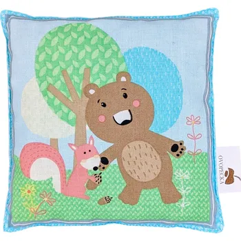 Termofor Ovopecka dětský nahřívací polštářek s třešňovými peckami Méďa s veverkou 15×15 cm