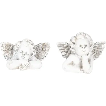 Vánoční dekorace 2 ks bílo šedý dekorativní andělíček - 13*8*10 cm
