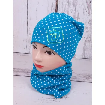 Čepice sada čepice a nákrčník Dráče tyrkysová s hvězdičkami velikost čepic: 48-50cm (1-2 roky, RDX vel.3)