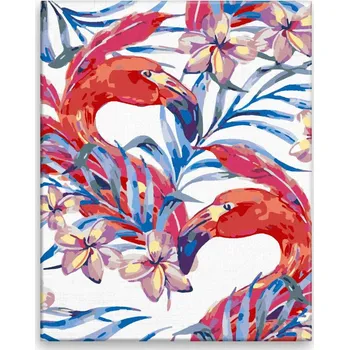 Malování podle čísel - Červení plameňáci - 40x50 cm, bez dřevěného rámu - CZ výroba