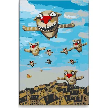 Dětské zboží Malování podle čísel - Létající kočky - 40x60 cm, bez dřevěného rámu - CZ výroba