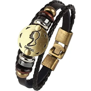 Náramek Amparo Miranda® Kožený náramek se znamením Blíženci SPJ200 ♊, Barva náramku černá